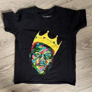 Kids Black Graphic T-Shirt Notorious BIG with Colorful Crown Design